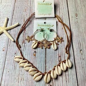 PERIWINKLE‎ BY BARLOW SHELL NECKLACE WITH MATCHING EARRINGS SET BEACH VACATIO